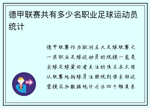 德甲联赛共有多少名职业足球运动员统计
